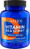 NATIOS Vitamin D3 & K2 (MenaQ7 MK-7), 5000 IU & 200 mcg, 100 kapslí